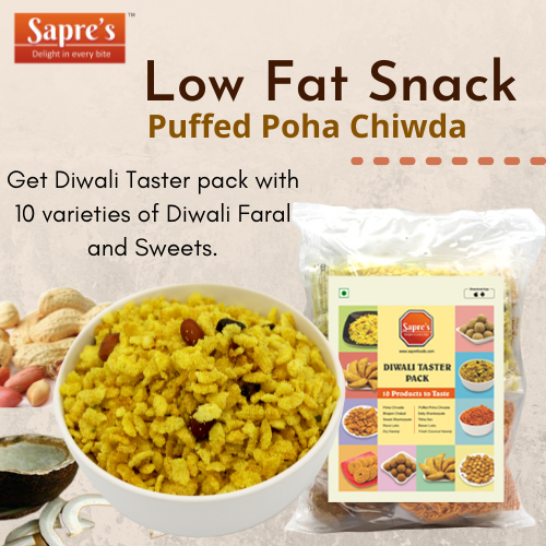 https://saprefoods.com/Puffed Poha Chiwda - A Low fat Snack !