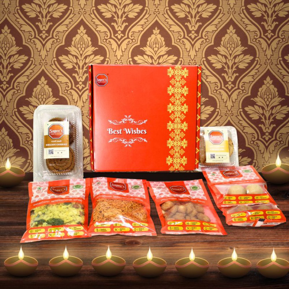 Diwali Faral Gift Box (7-in-1) | 610g | Sweet & Spicy Mix Snacks