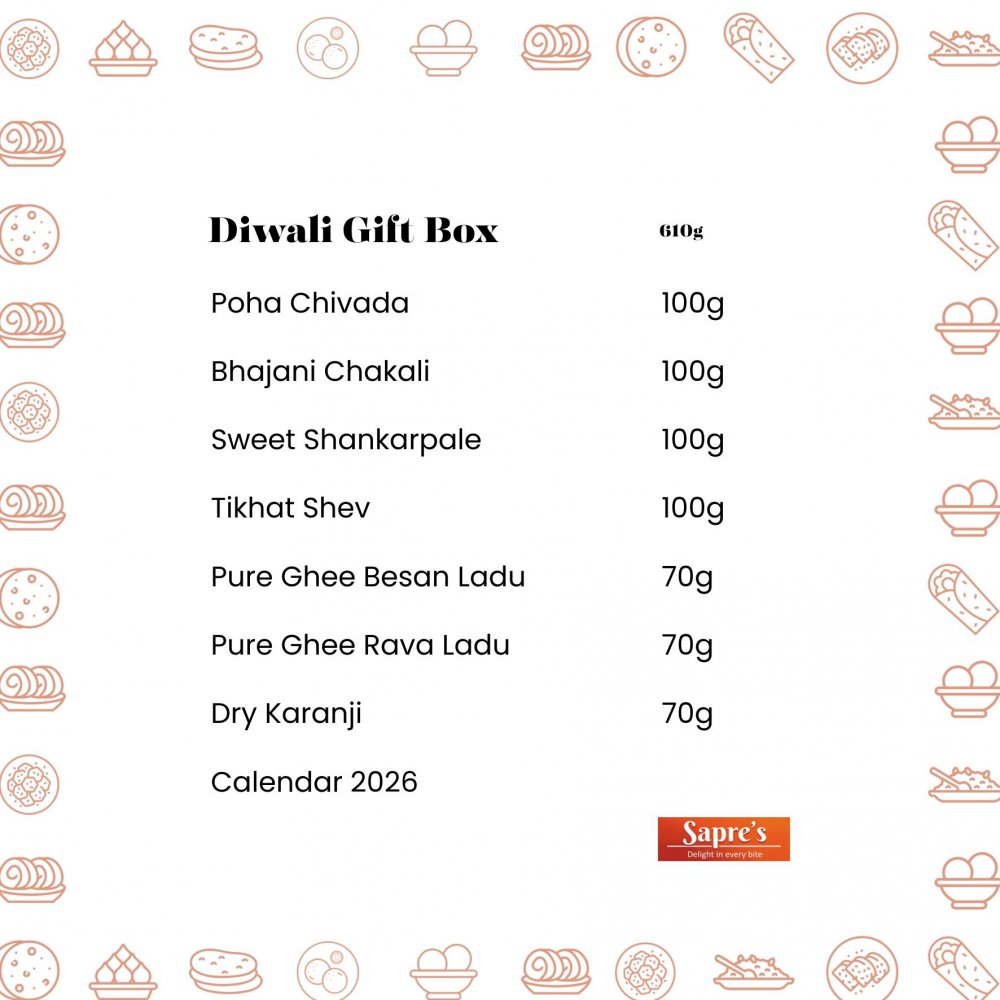 Diwali Faral Gift Box (7-in-1) | 610g | Sweet & Spicy Mix Snacks