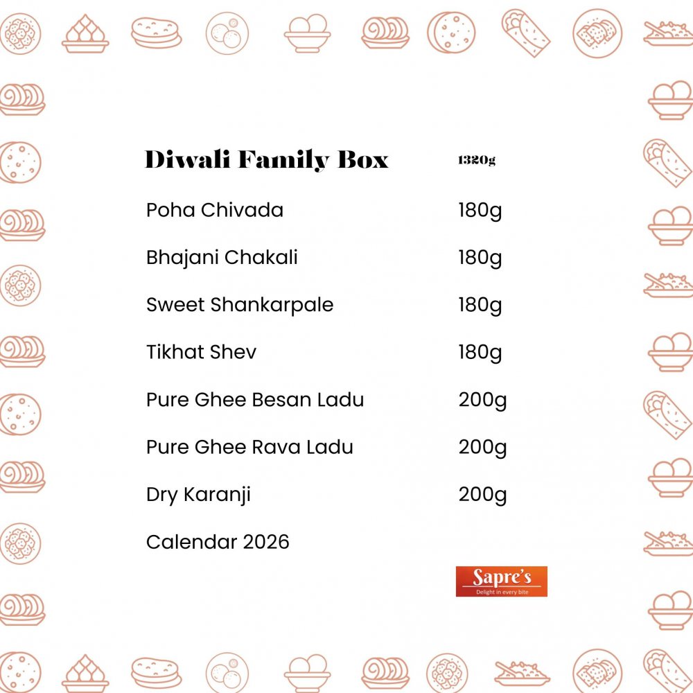 Diwali Faral Family Box (7-in-1) 1320g | For Families | Sweet & Spicy Mix Snacks